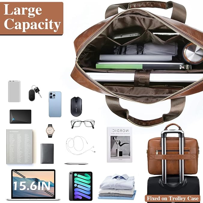 BAGZY Laptop Bag 15.6 Inch Briefcase Shoulder Bag Gift for Men Handbag Genuine Leather Business Bag Notebook Office Bag