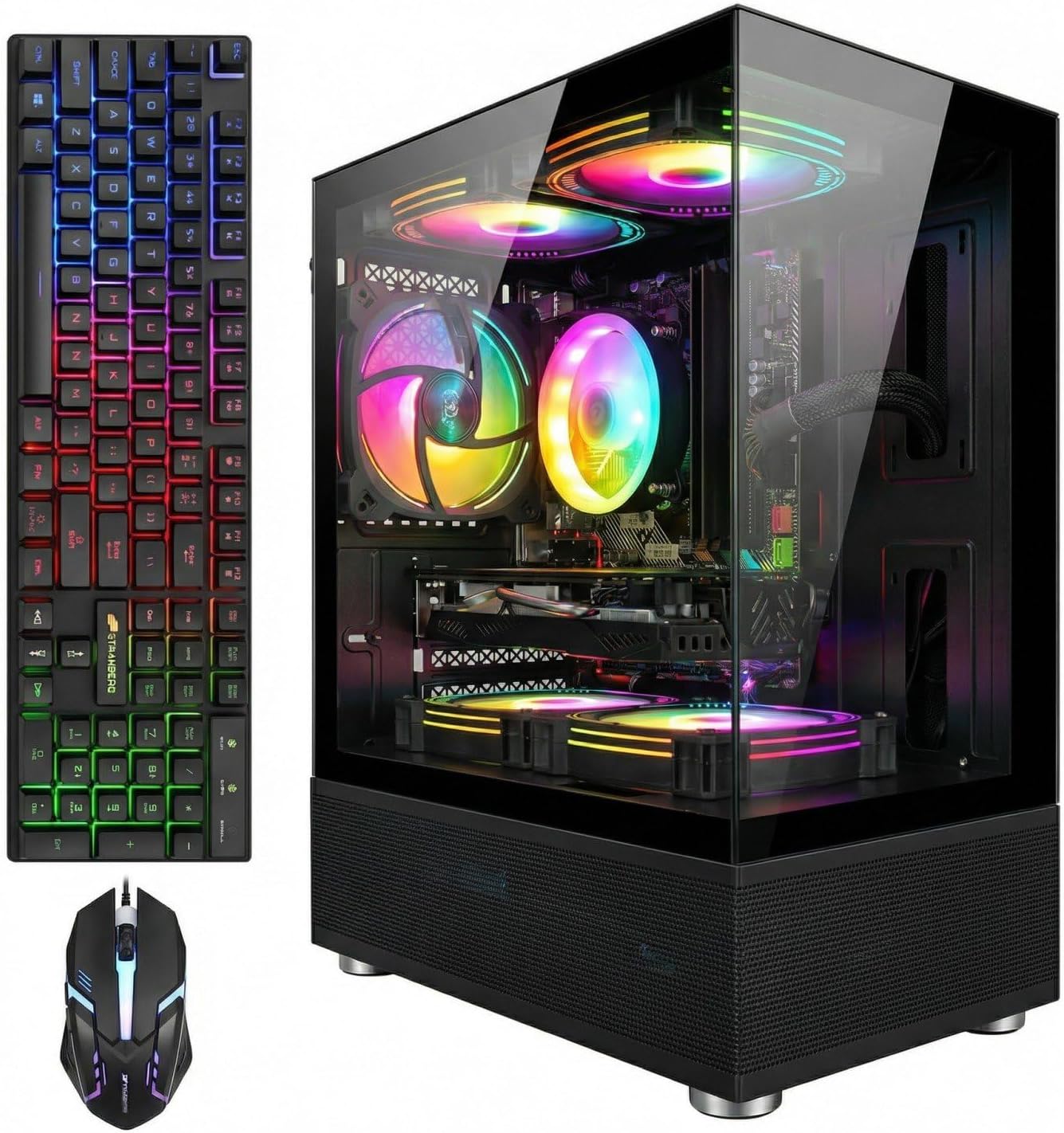 STGAubron Gaming PC Desktop Computer, Radeon RX 580 16G, Intel 10th Gen G5905 3.5G, 16G RAM, 512G SSD, WiFi 6, BT 5.0, RGB Fan x 5, Windows 11 Home