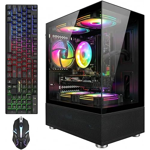 STGAubron Gaming PC Desktop Computer, Radeon RX 580 16G, Intel 10th Gen G5905 3.5G, 16G RAM, 512G SSD, WiFi 6, BT 5.0, RGB Fan x 5, Windows 11 Home