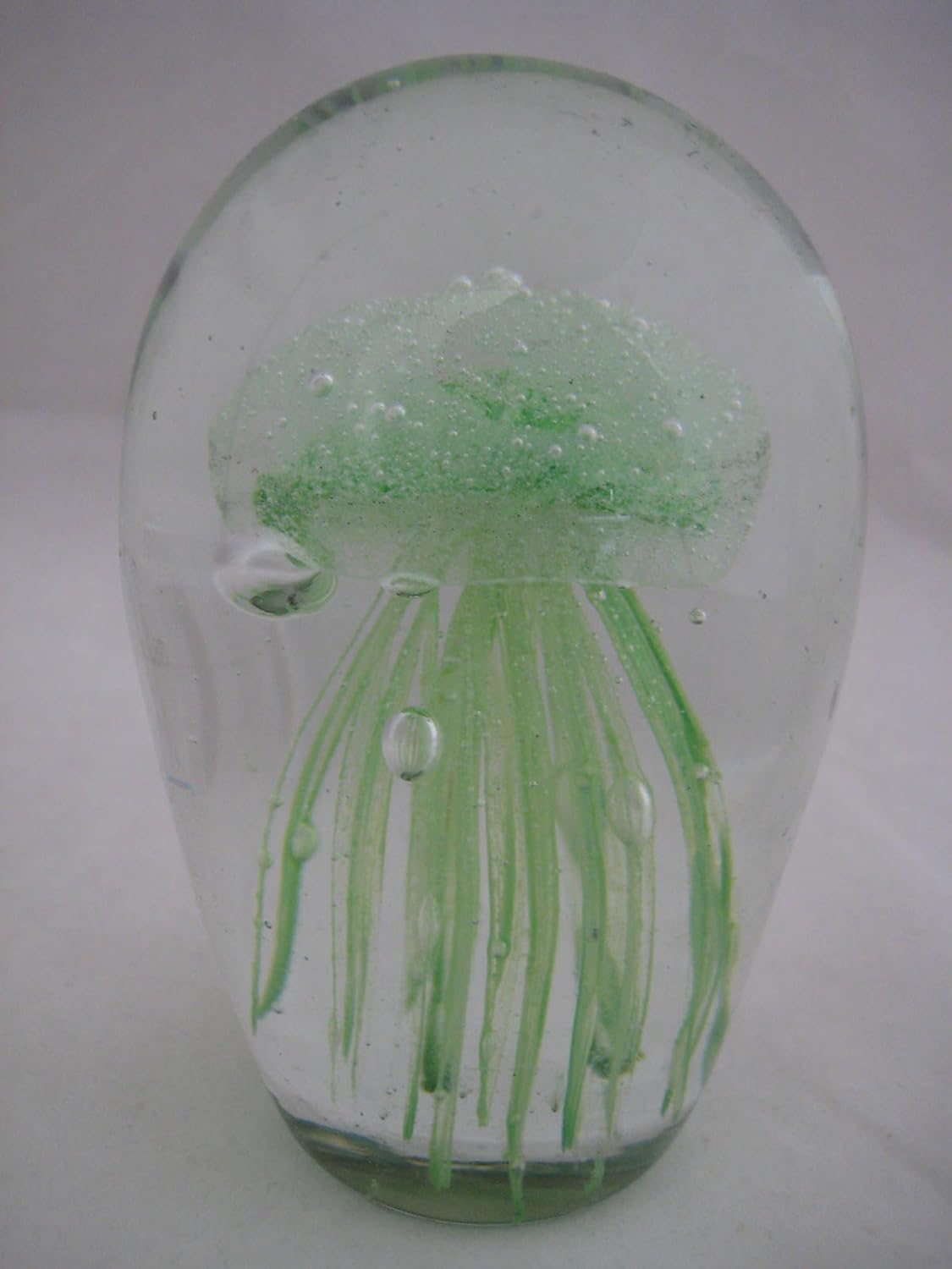 Green Glass Jellyfish Paperweight 4.5" X 3" (Glow in Dark) With 3 Color (Pink, Purple & Orange) LED Light Stand