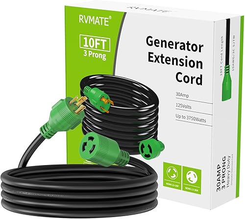 Vista 24 de RVMATE Cable de extensión para generador de 3 clavijas y 30 amperios, 20 pies, NEMA L5-30P/L5-30R 125V SJTW Jacket