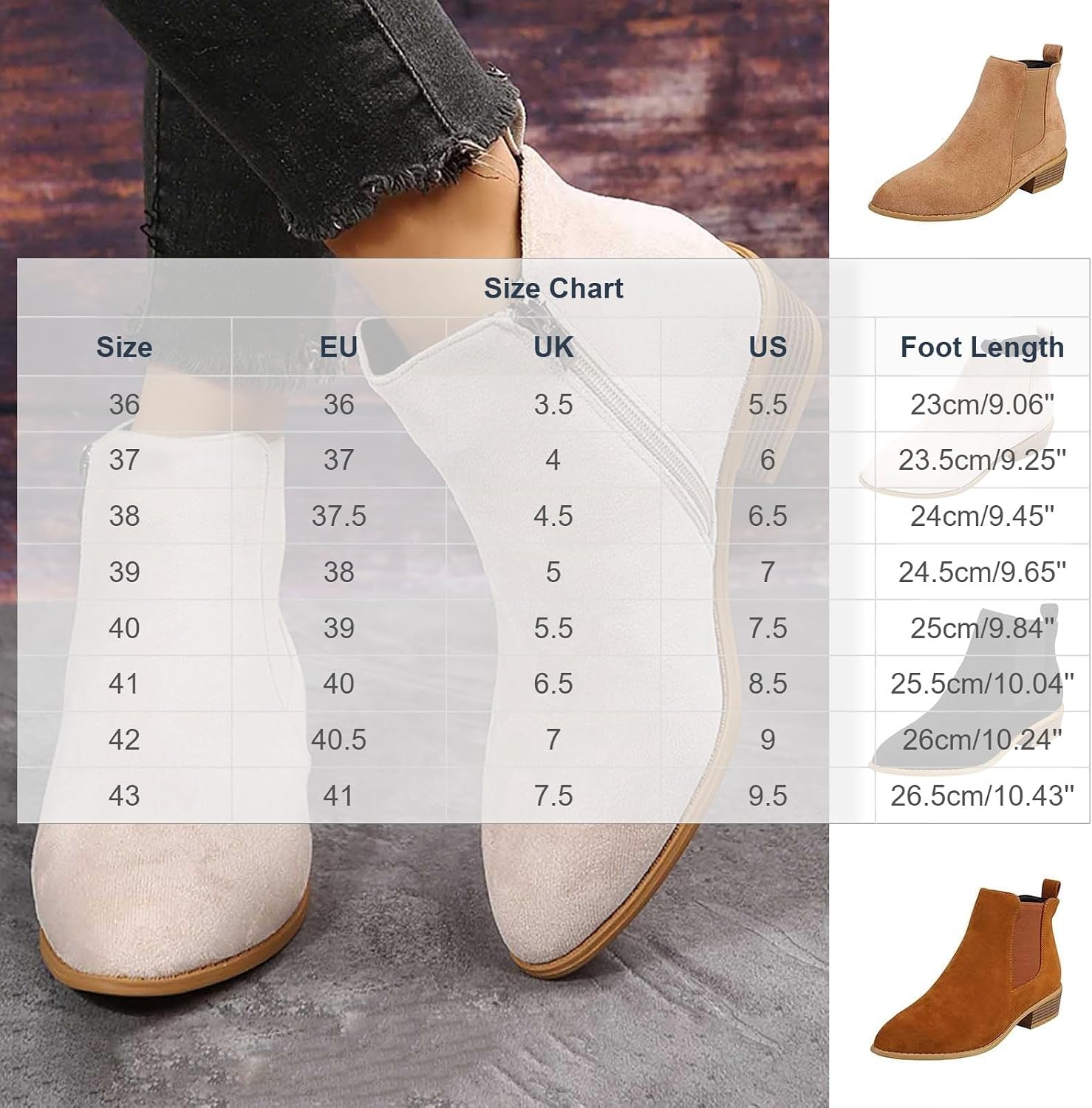 Women's Chelsea Boots Low Heel Pointed Toe Side Zipper Booties