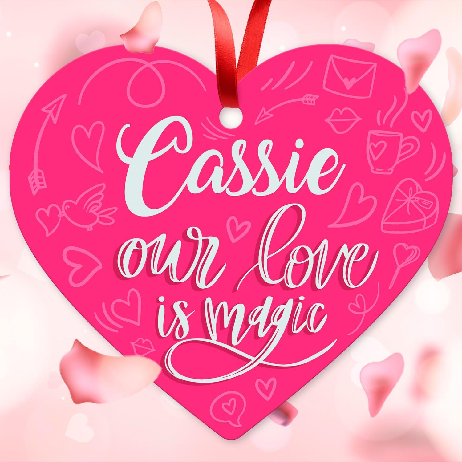 Soul Décor Custom Valentines Love Ornaments, Personalized Name, Text Heart Valentine's Day and Christmas Decoration, 3.75" Heart Shape Made in The USA