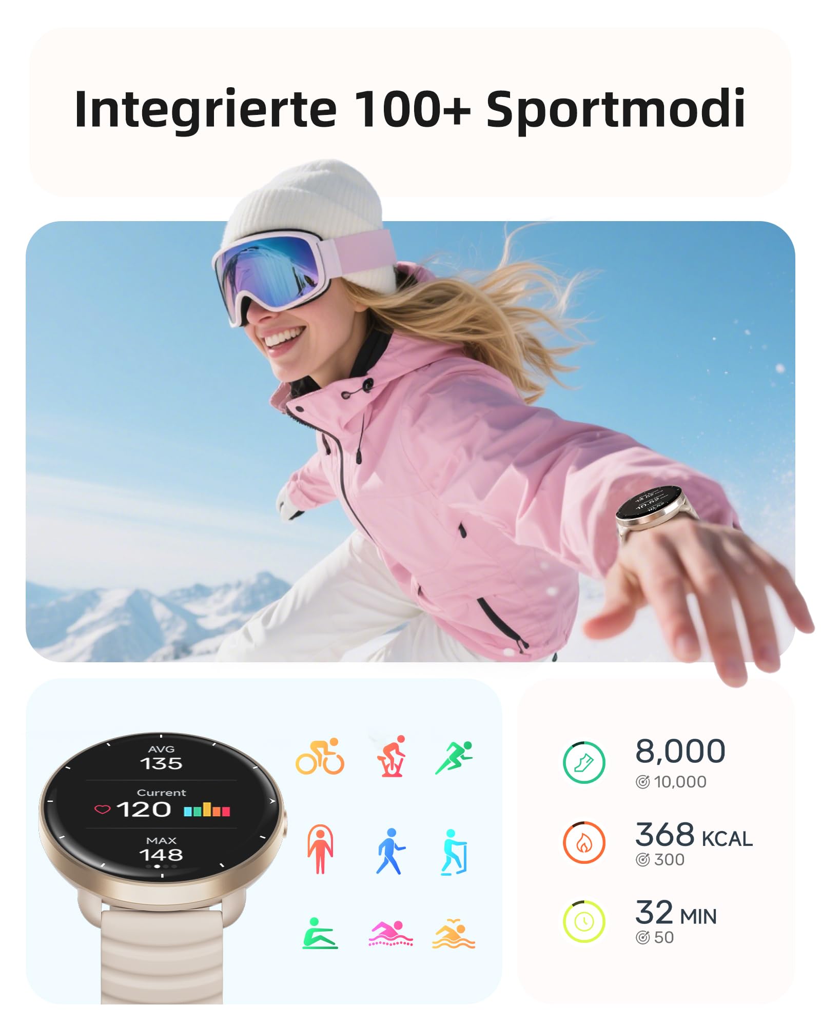 Parsonver Smartwatch Herren Damen, Eingebautes GPS, 5 ATM wasserdichte Schwimmuhr für Pool/Offenen Gewässern, Fitnessuhr mit AMOLED Display, 100+ Sportmodi, Herzfrequenz (Französisch Grau, 42 mm)