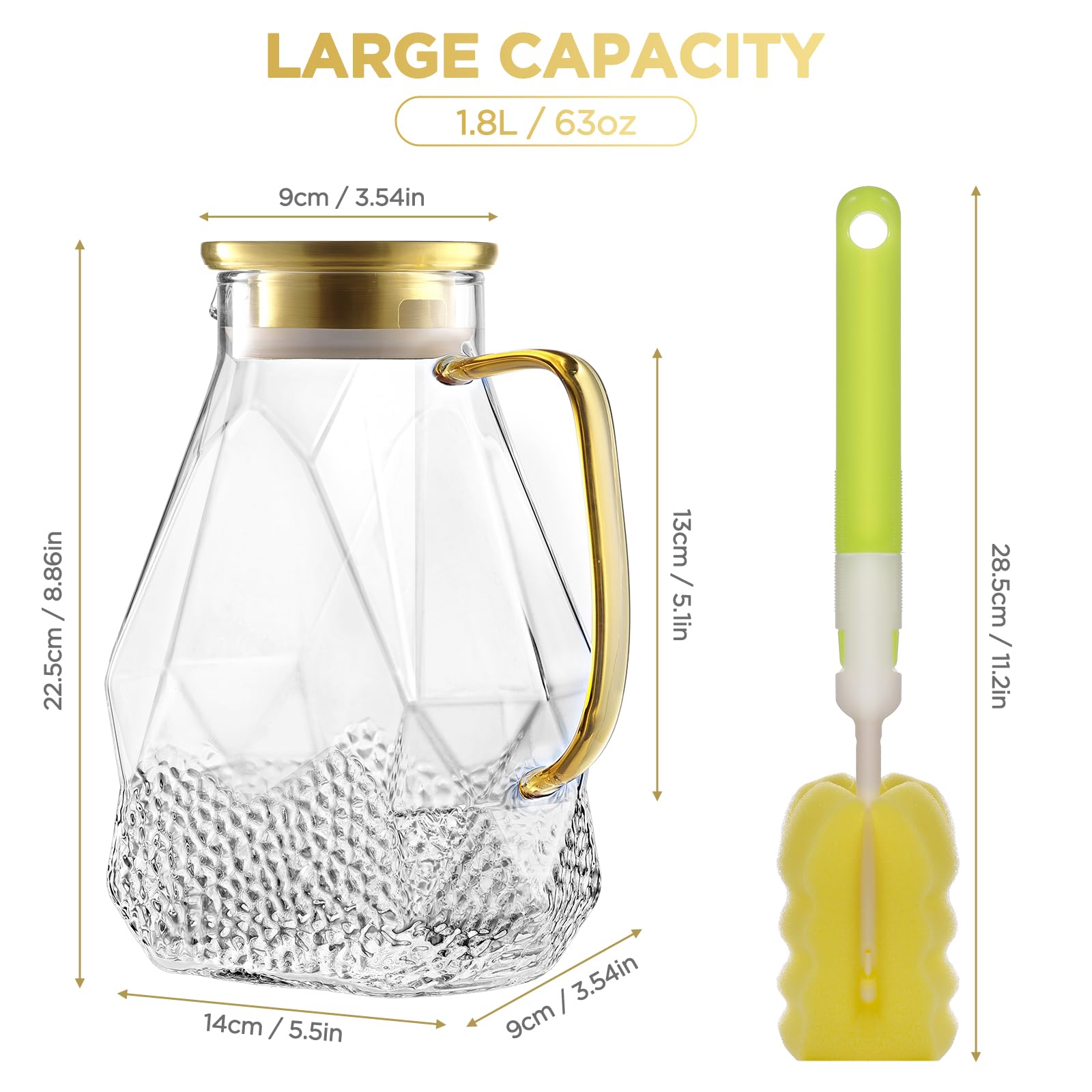 ecooe Glaskaraffe 1.8L Wasserkaraffe für Kühlschranktür, Karaffe Glas mit Edelstahl Deckel, Kühlschrankkrug Wasserkrug Glaskrug für Heißes/Kaltes Wasser, DIY Getränke, Eistee, Saft, Milch,Tee, Kaffee