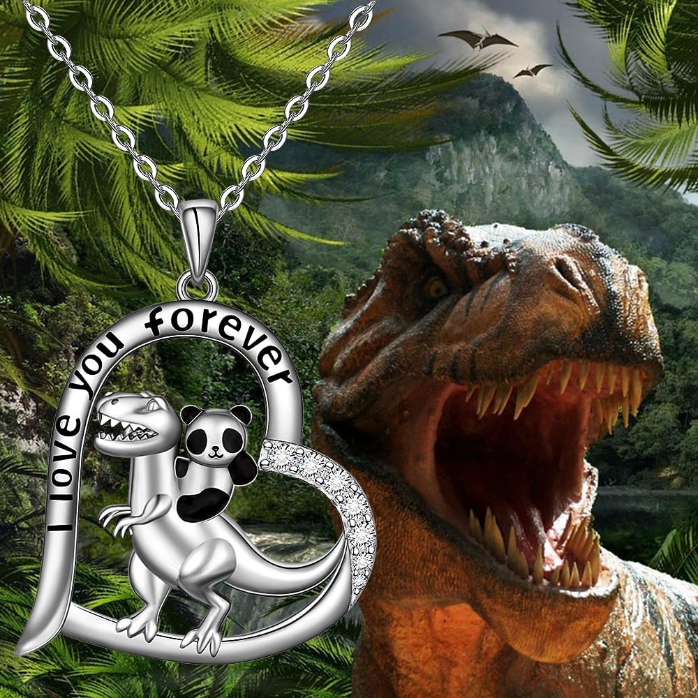 Sterling Silver Dinosaur Necklace Panda Mom and Daughter Animal T Rex Heart Pendant Necklaces for Women Dinosaur Gifts Means I Love You Forever - Image 5