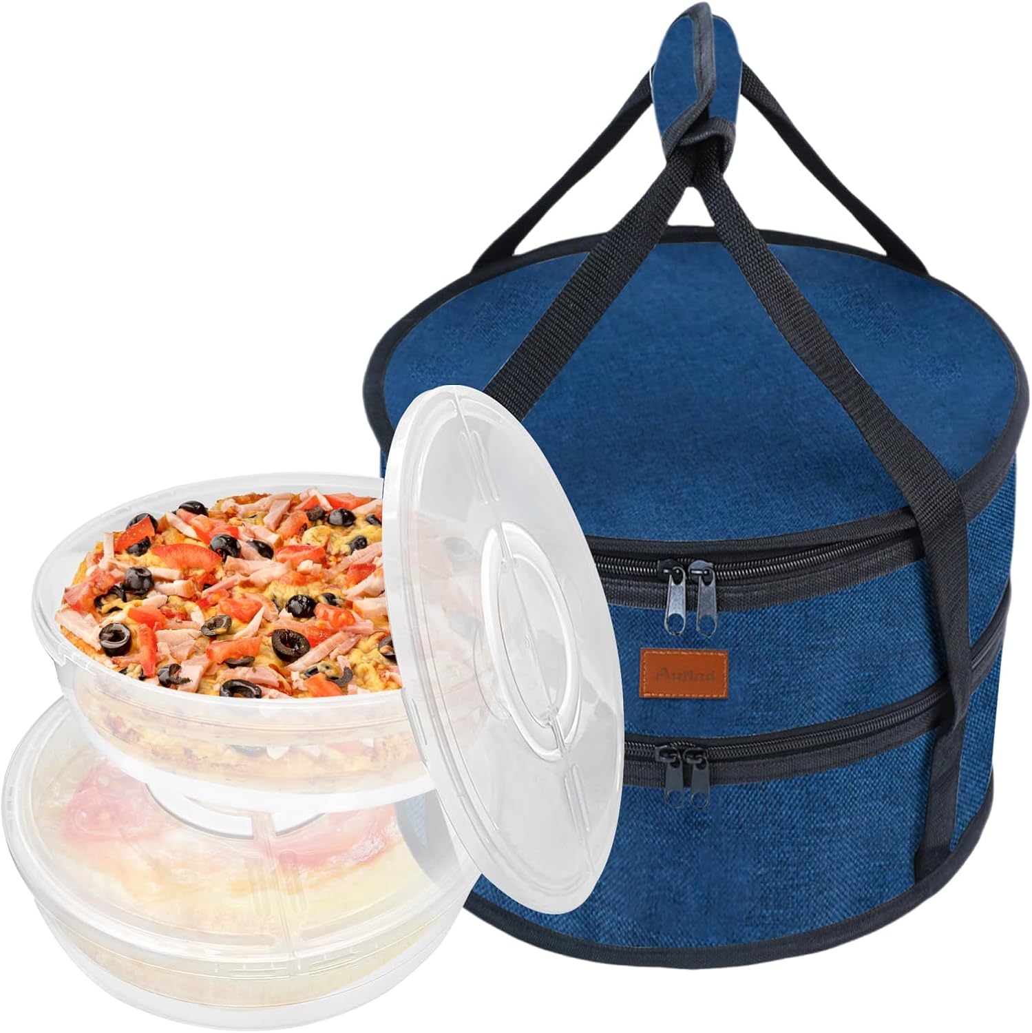 Aufind 12" 2 Pack Pie Carrier with Lid and Insulated Food Carrying Case Bag, Reusable Food Storage Containers for Pies, Cheesecake, Pizza, Nuts Fruit