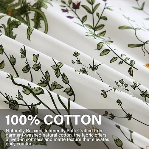 Miniatura 4 de Juego de edredón verde tamaño Queen, 100% algodón, reversible, con patrón floral, juego de edredón de 3 piezas de algodón suave y ligero, para todas