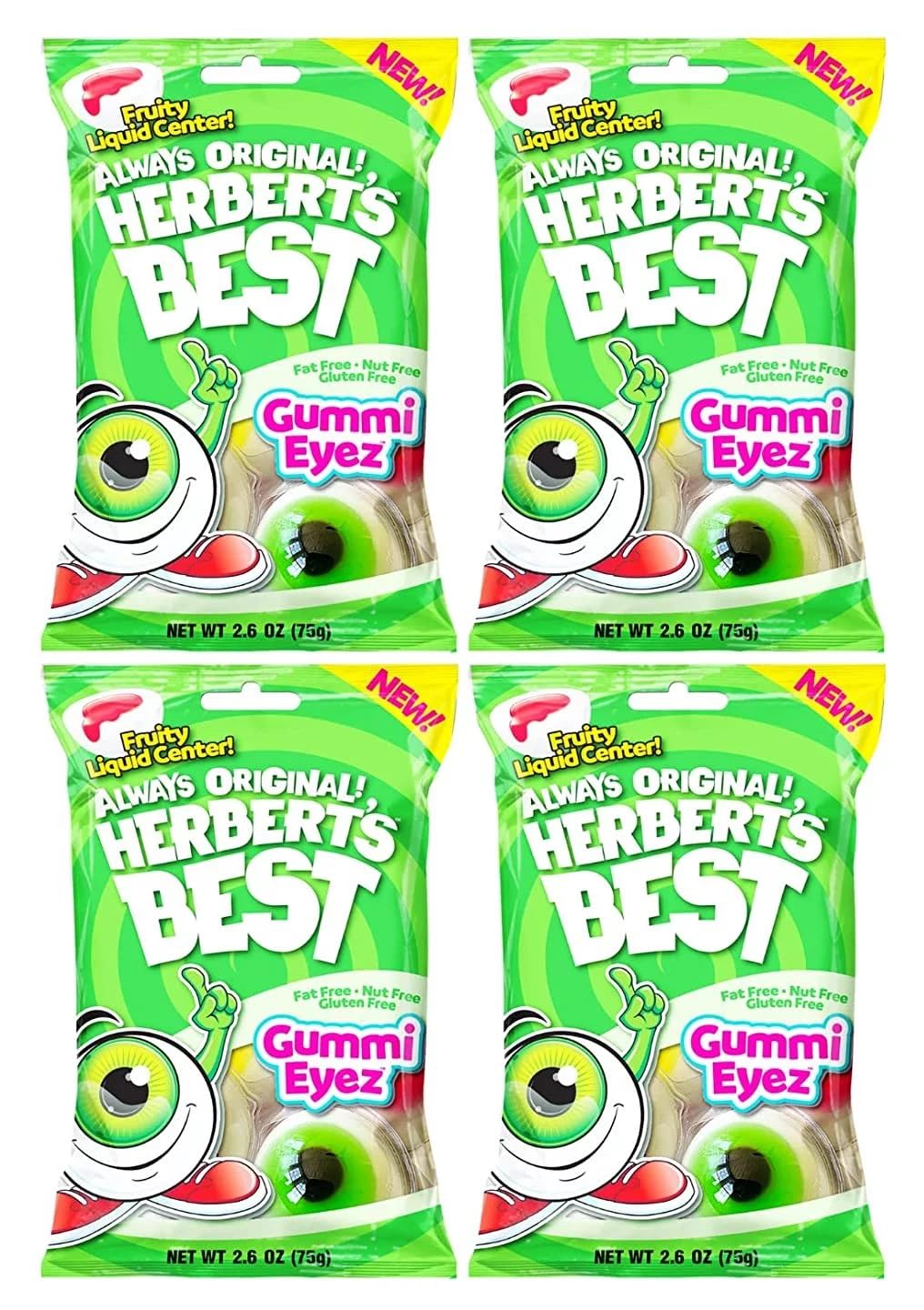 SNACKS HERBERT'S BEST Gummi Eyez, Fruity Liquid Center, Fat Free, Nut Free, GLuten Free (4-Pack), Green