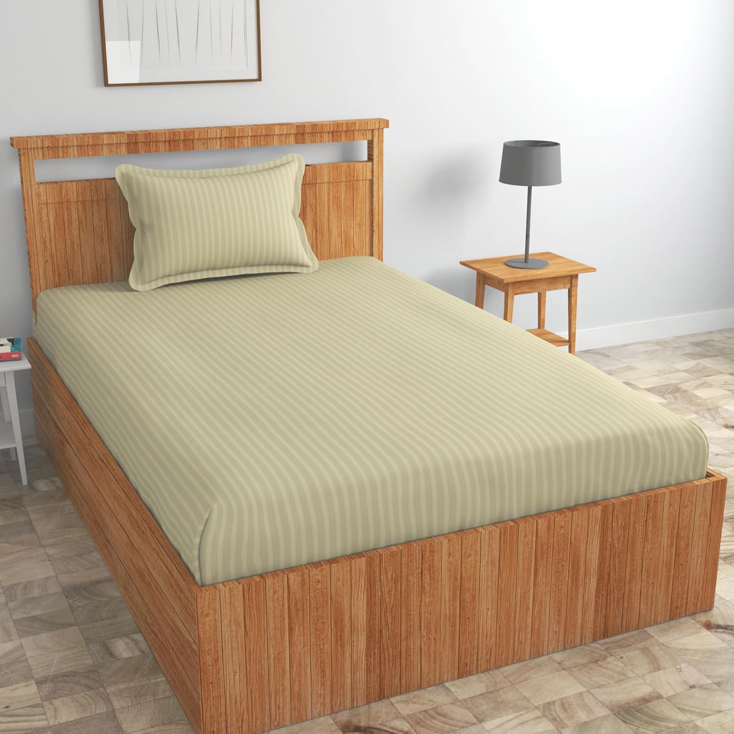 Blue Strip Polycotton Bedsheet, Single 60x90 (Cream)
