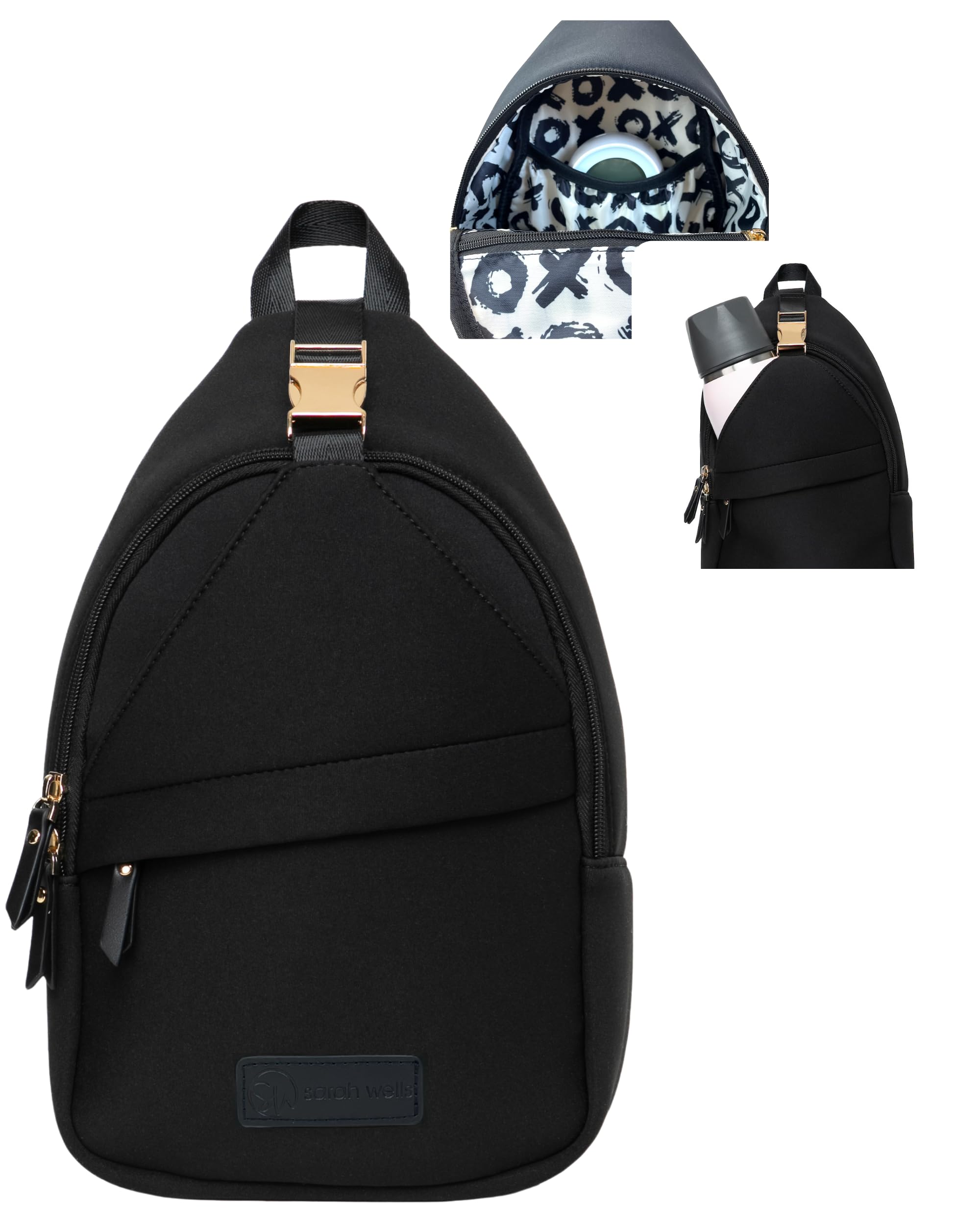 Sarah WellsAllie Sling Pump Bag – Fits All Wearable Cup Pumps & Portable Pumps – Machine Washable Neoprene Crossbody with Insulated Pocket, Water Bottle Holder & Hands-Free Design (Black)