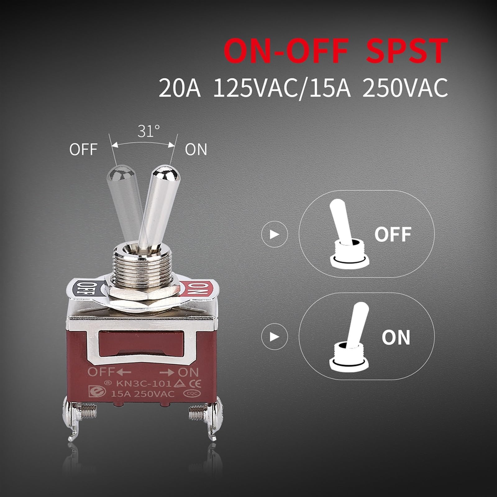 Interruttore a levetta ON Off a 2 posizioni, impermeabile, 250 V, 30 A, 2 pin, con copertura per bagagliaio, 5 pezzi