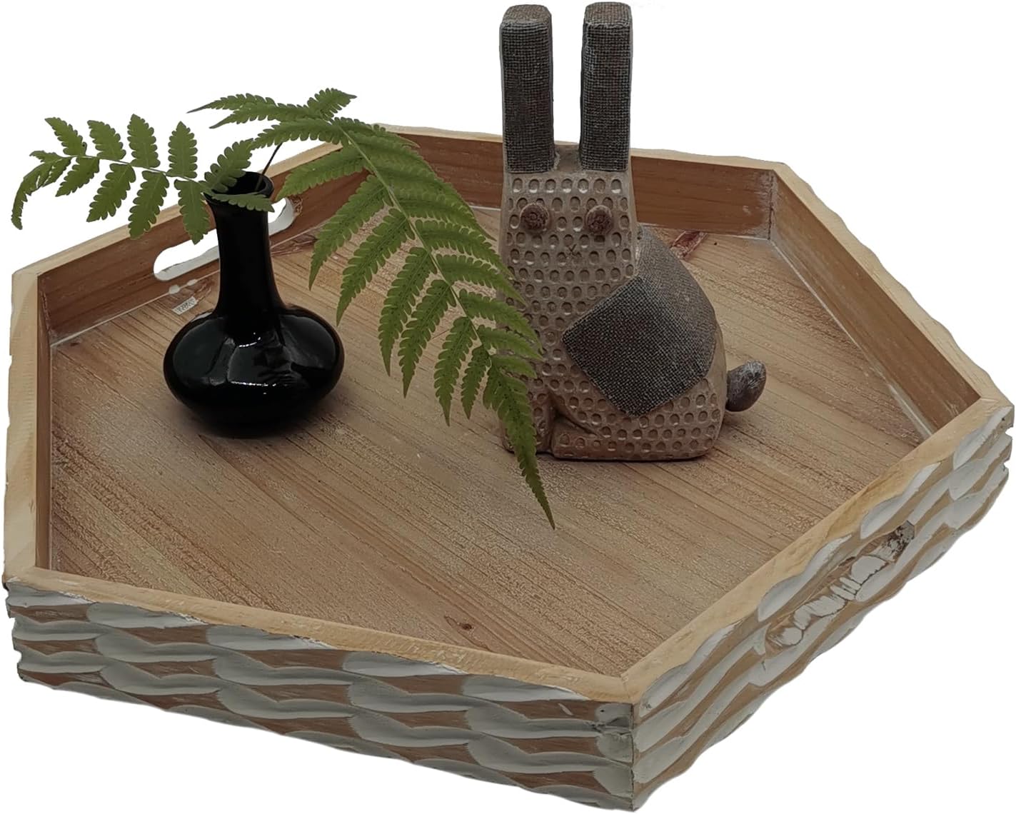 Farmhouse Wood Decorative Tray, Rustic Serving Tray, Tray for Ottoman, Coffee Table, Kitchen Counter, Crafts, Display (Hexagon Brown) - Image 6