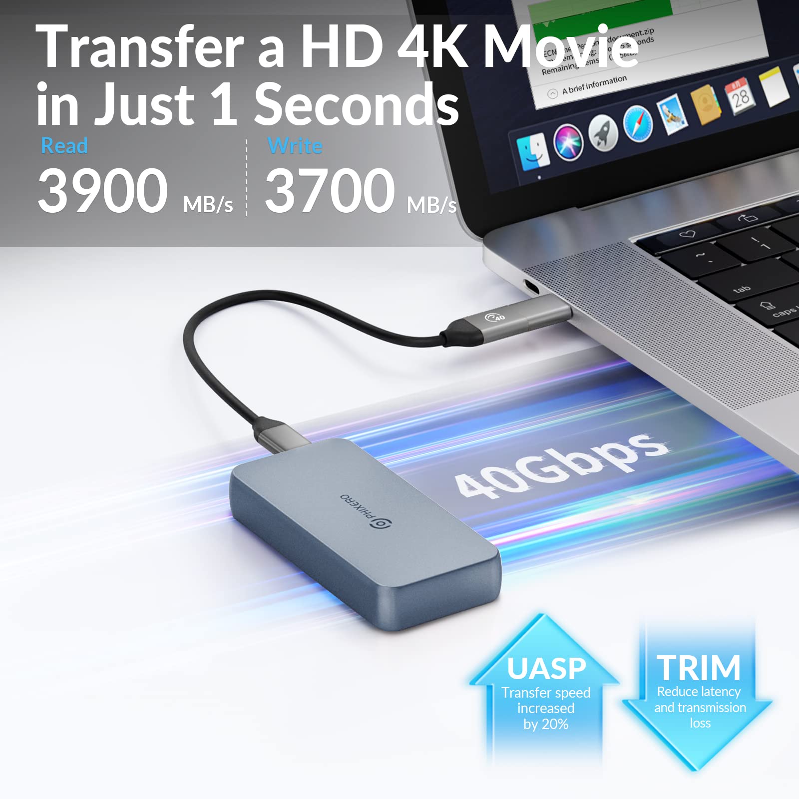 PHIXERO M.2 NVME SSD Enclosure,40Gbps, Gray