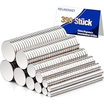 390 St ck Mini Stark Klein Rund Neodym Magnete 6 verschiedene Gr en Runde Kleine Whiteboard Magnete f r Magnettafel Handwerk B ro K hlschrank