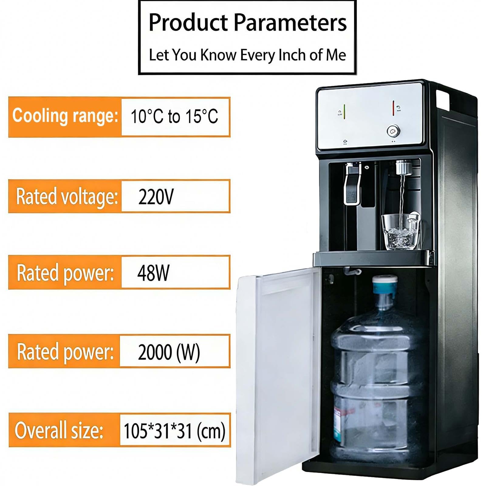 Dispenser acqua, Erogatore Acqua Fredda Calda e Ambiente, 3 temperature, Refrigeratore d'acqua con caricamento dal basso per case, uffici, palestre e altri spazi commerciali