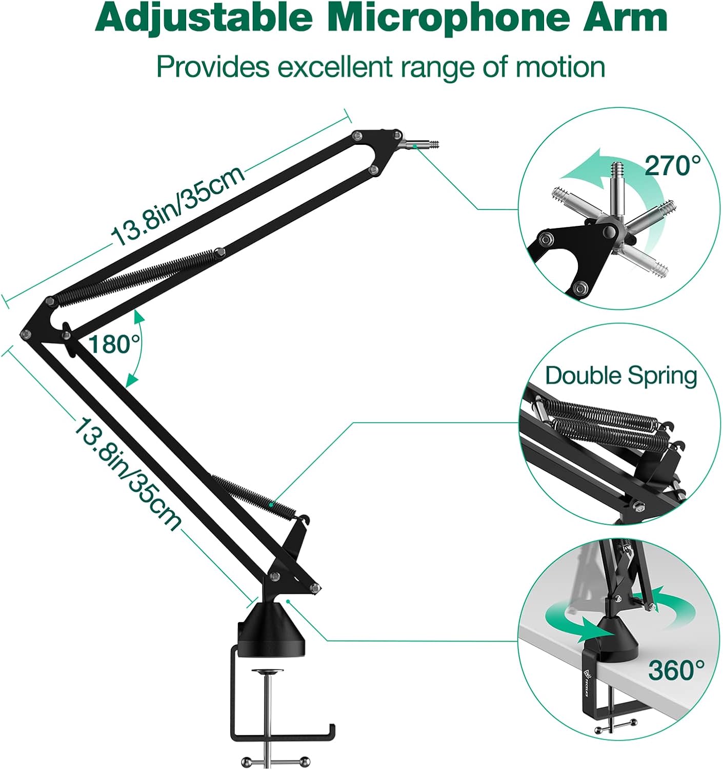 Mic Arm with Pop Filter, Heavy Duty Microphone Arm with Oversized Table Clamp, Professional Mic Stand for Studio/Podcasts/Gaming/Live Streaming, Perfect for Blue Yeti/Snowball/Other Microphones