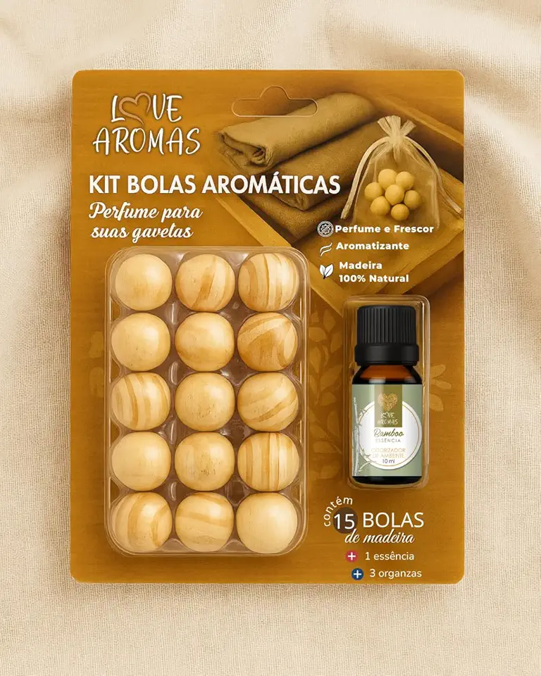 Kit Bolas Aromáticas com Essência Bamboo e Organza, para Perfumar Gavetas e Armários
