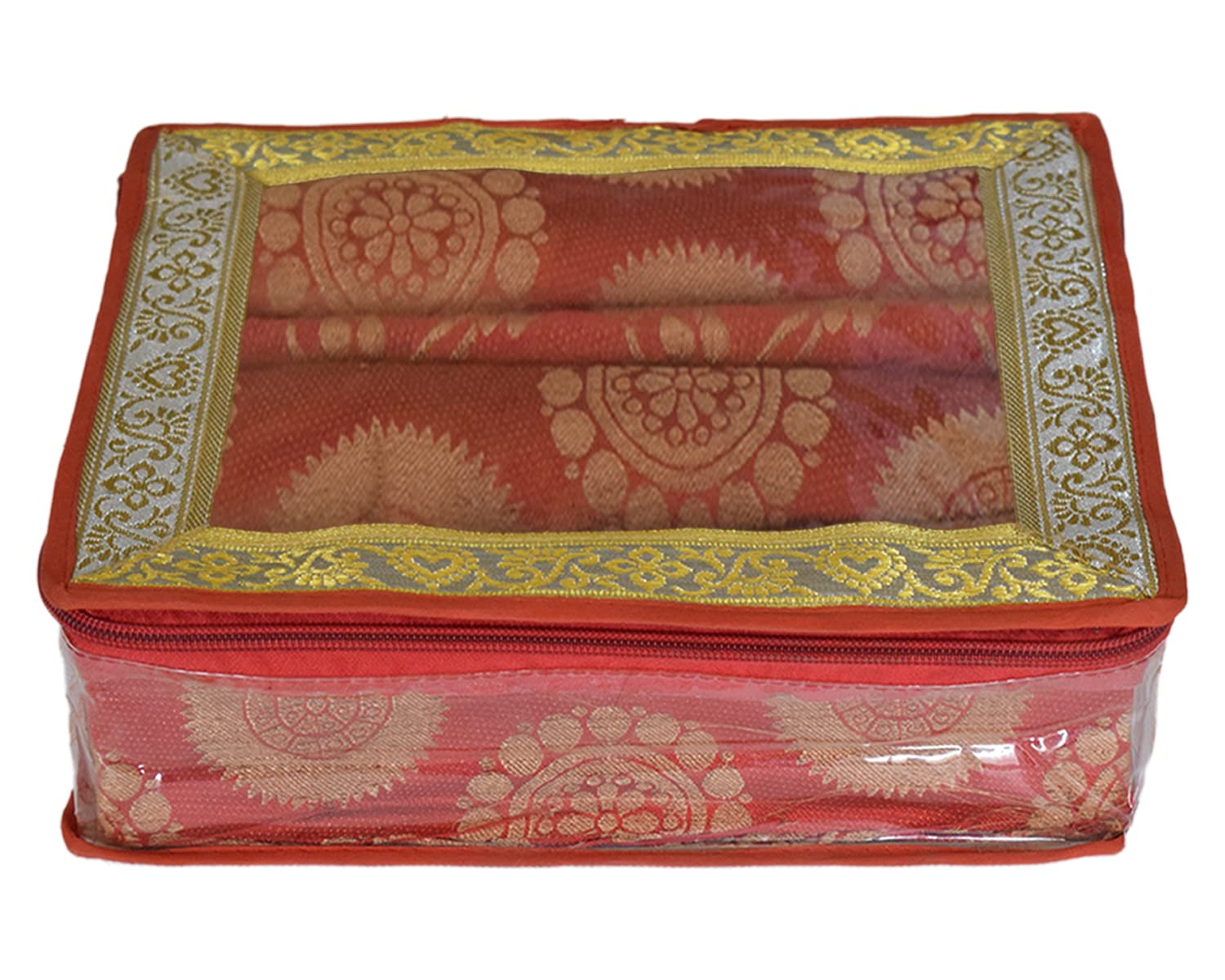 Kuber Industries Multipurpose Rangoli Design Laminated 2 Rod Bangle Box/Organizer/Case With Tranasparent Top (Maroon)-47KM0365