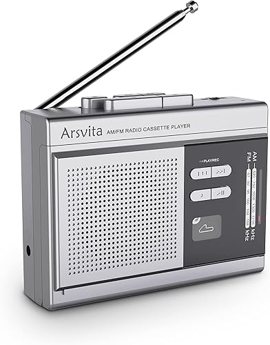 Arsvita Reproductor de casete y grabadora portátil, convertidor digital de casete a MP3, cinta de radio AMFM, compatible con tarjeta micro SD de