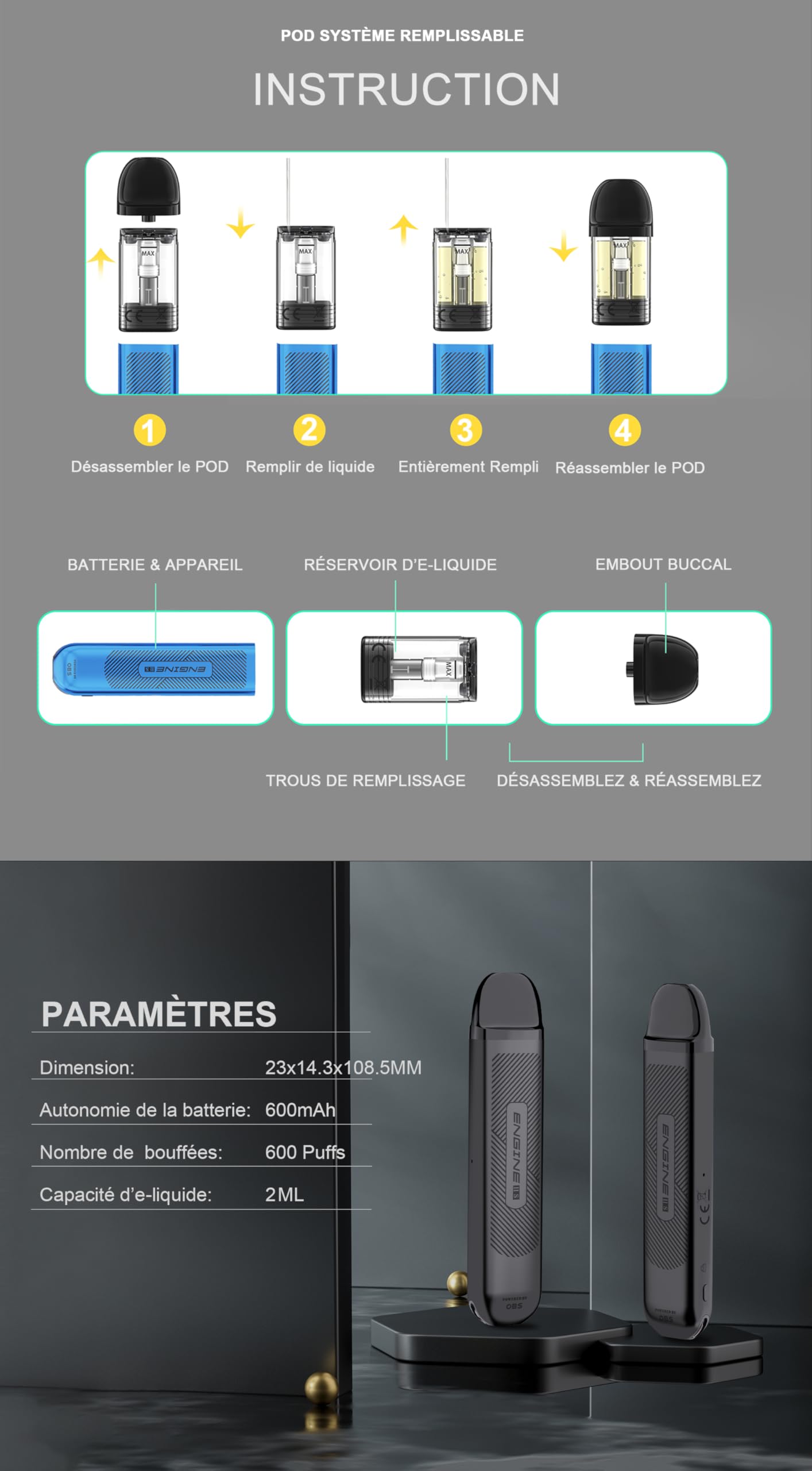 OBS Vape - ENGINE IIS Cartouches Pod - Lot de 2 Pod de 2ml chacun avec Rsistance en 1.0 ohm - Sans e-liquide - Sans Nicotine : Amazon.fr: High-Tech OBS Vape - ENGINE IIS Cartouches Pod - Lot de 2 Pod de 2ml chacun avec Rsistance en 1.0 ohm - Sans e-liquide - Sans Nicotine : Amazon.fr: High-Tech