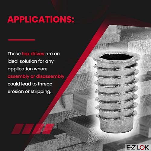 Miniatura 22 de E-Z LOK Inserto roscado para madera blanda, insertos de rosca hexagonal de zinc 1/4-20 roscas internas, 0.787 pulgadas de longitud, paquete de 50