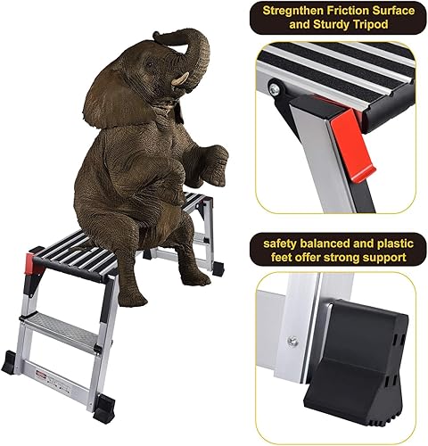 Miniatura 4 de Plataforma de trabajo de aluminio de gran tamaño, banco de trabajo portátil plegable con alfombrilla antideslizante, capacidad de 660 libras,