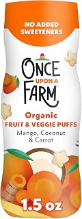 Once Upon a Farm Organic Mango Coconut Carrot Baby Puffs - Sorghum-Based, Fast-Dissolving Snacks for Self-Feeding, 10+ Months, 1.5oz