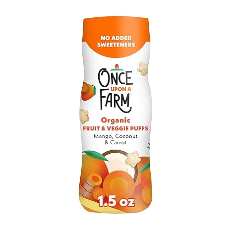 Once Upon a Farm Organic Baby Fruit & Veggie Puffs, Mango, Coconut & Carrot,1.5oz