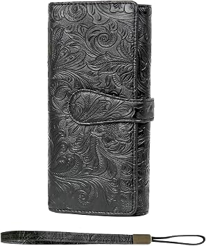 Gosect Women Leather Wallet Large Capacity RFID Blocking Designer Bifold or Trifold with Coin Pockets Credit Card Holder Travel Wallet Purse Gifts for Women