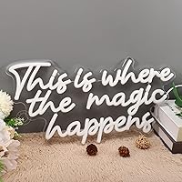Vista 8 de SYLHOME Letrero de luz LED de neón con texto en inglés «This Is Where The Magic Happens», para dormitorio, boda, fiesta de cumpleaños, decoración