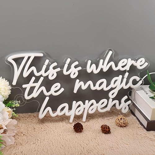 Miniatura 8 de SYLHOME Letrero de luz LED de neón con texto en inglés This Is Where The Magic Happens, para dormitorio, boda, fiesta de cumpleaños, decoración de