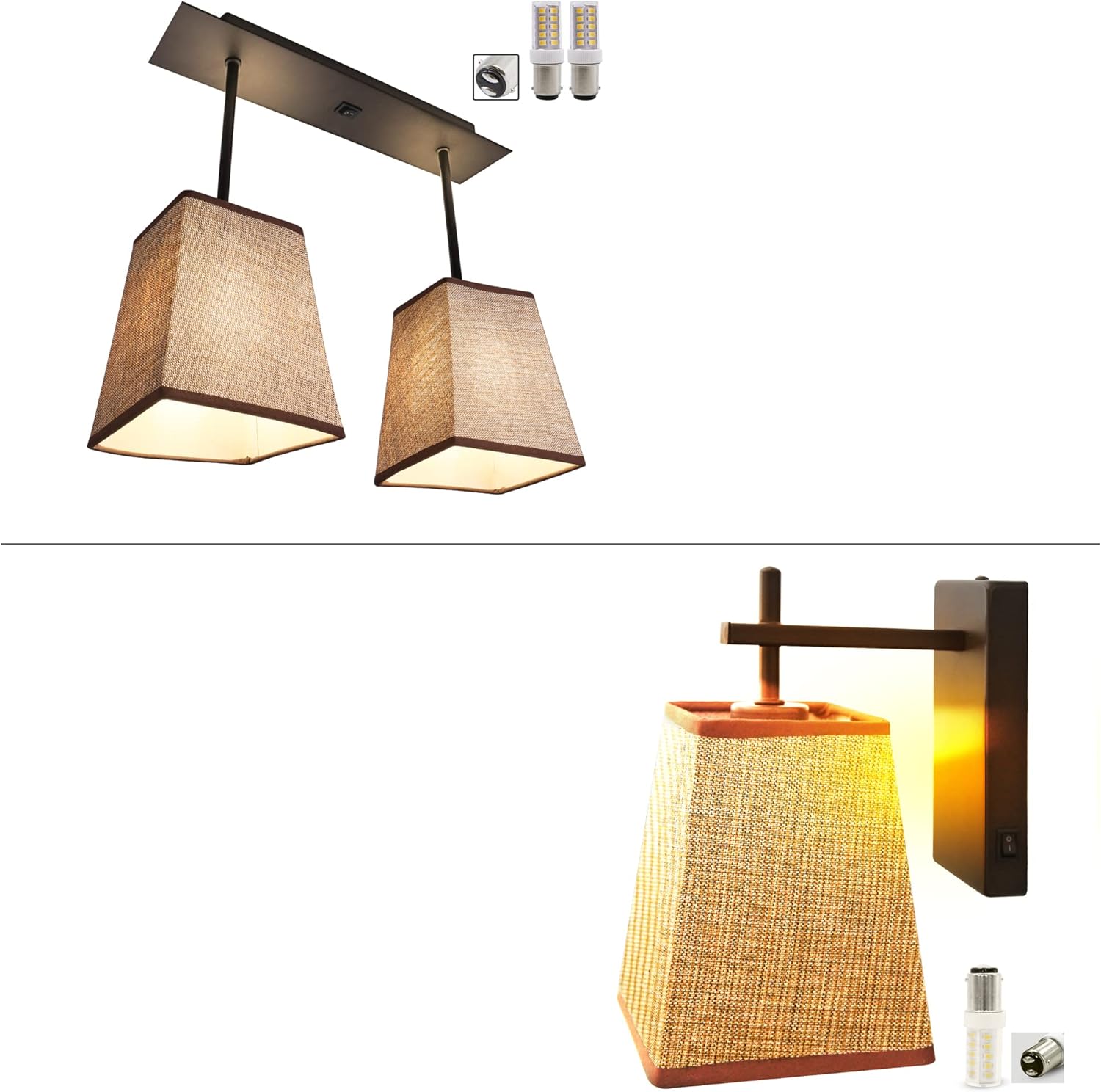Facon Decorative Fabric RV Interior Light Fixtures with On&Off Switch, 1Pc Wall Sconce, 1Pc Pendent Dining-Room Lamps, 12Volts RV LED Lights