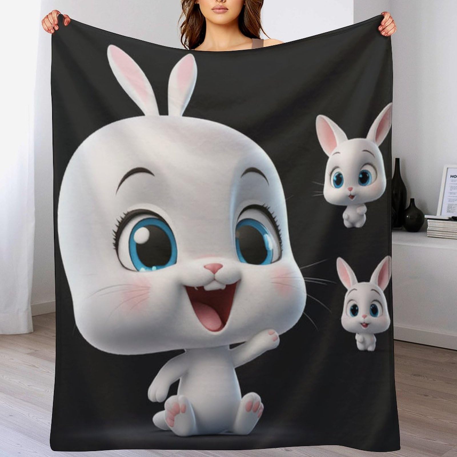 Couverture chaude lapin mignon grand plaid en flannel douce 140x180cm