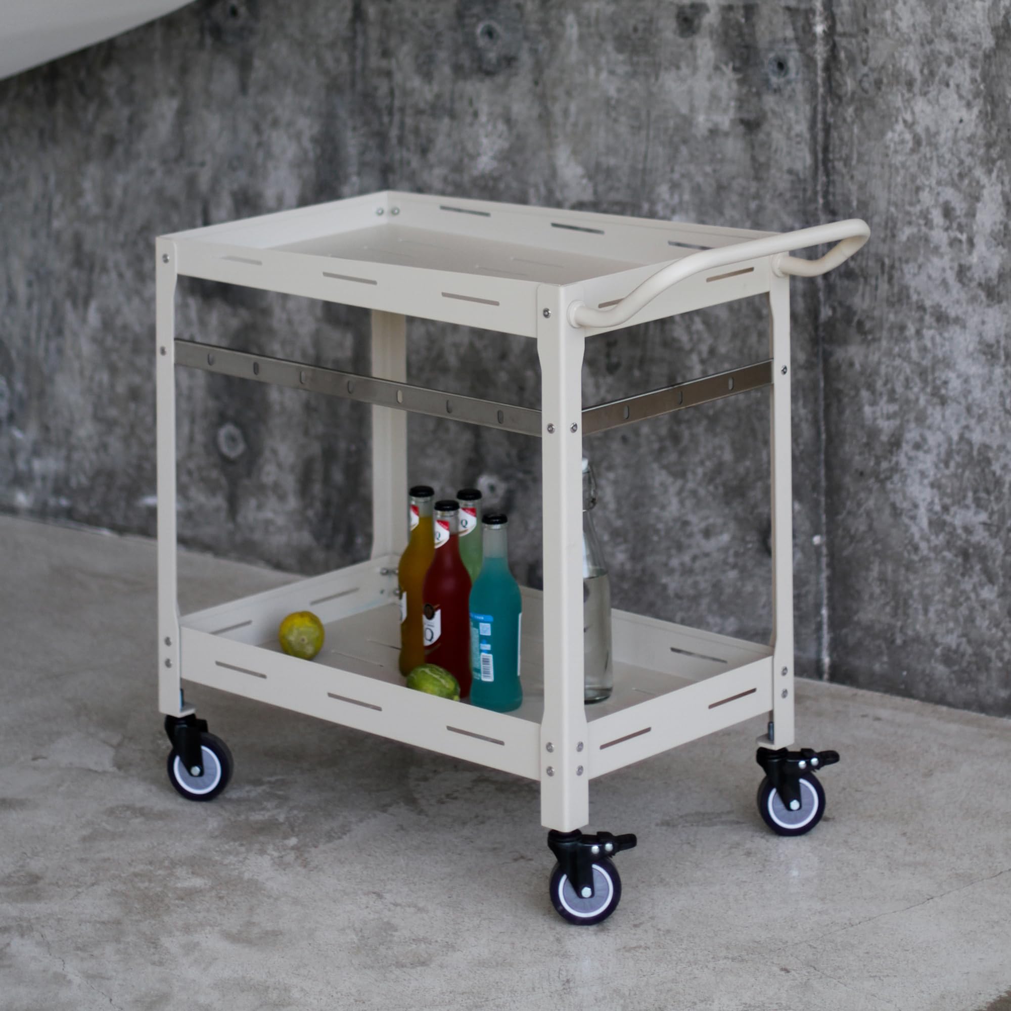 Casa.pro Carrello Portavivande da Giardino in Acciaio con 2 Ripiani 72x77x38 cm Champagne