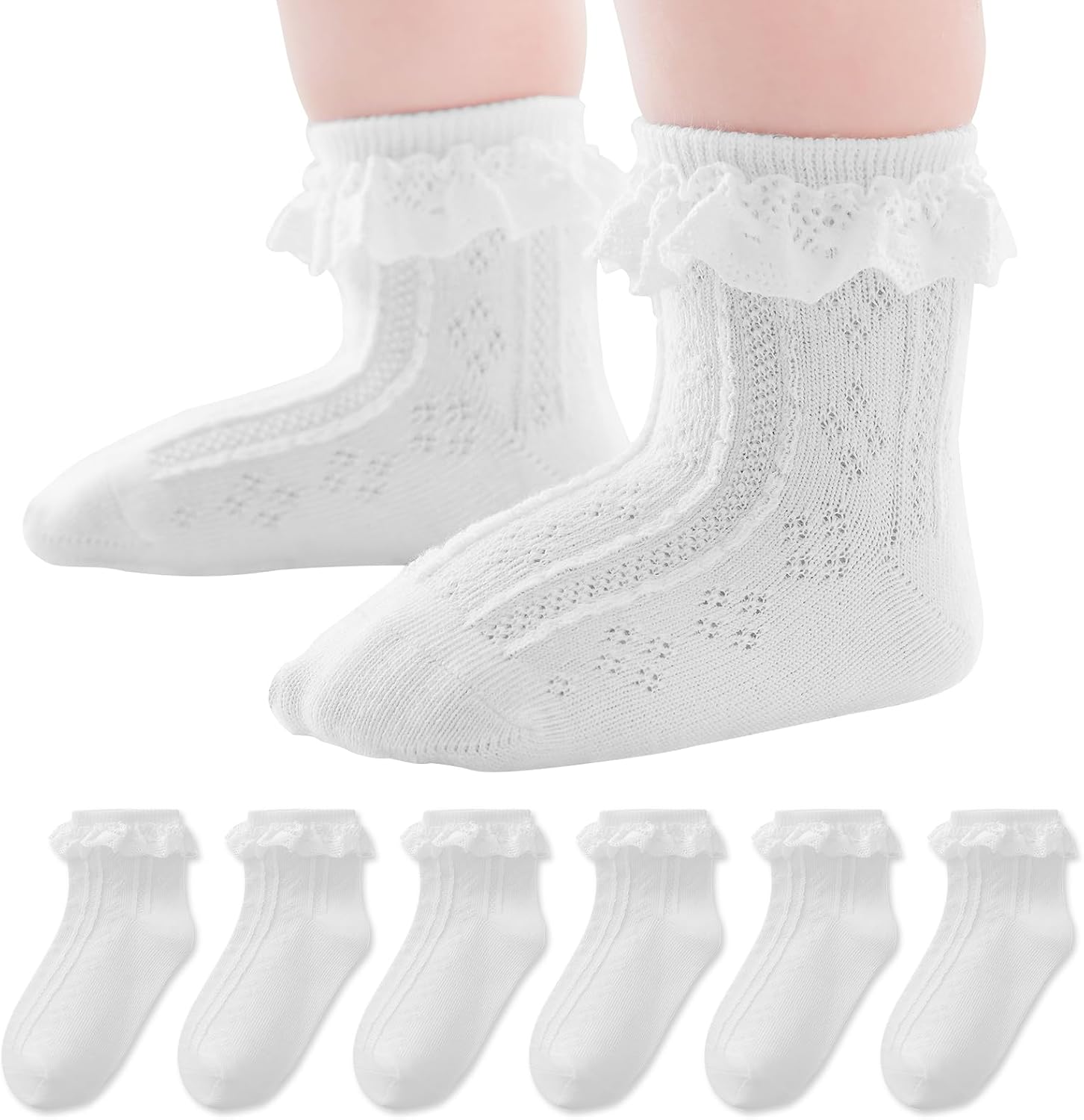 EPEIUS Baby Lace Socks Newborn Girl Eyelet Ruffle Socks Infant Toddler Dress Crew Sox 0-6/6-12/12-24 Months