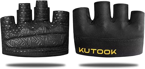 KUTOOK Guantes de entrenamiento para levantamiento de pesas para hombresmujeres, guantes de gimnasio con relleno XRD de 0.118 in, guantes parciales