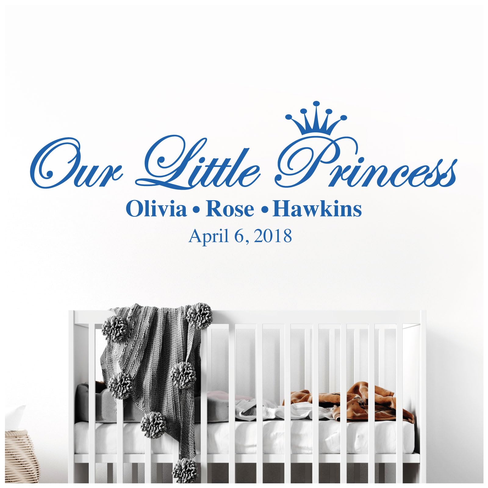 Our Little Princess, Names & Date of Birth - Baby Nursery Girls Wall Sticker [Large] [Marina]