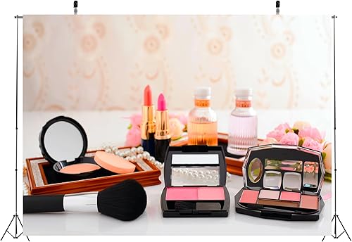 Miniatura 5 de BELECO Telón de fondo de maquillaje de tela de 10 x 6.5 pies, para salón de belleza, tocador, cosméticos, lápiz labial, sombra de ojos, colorete,