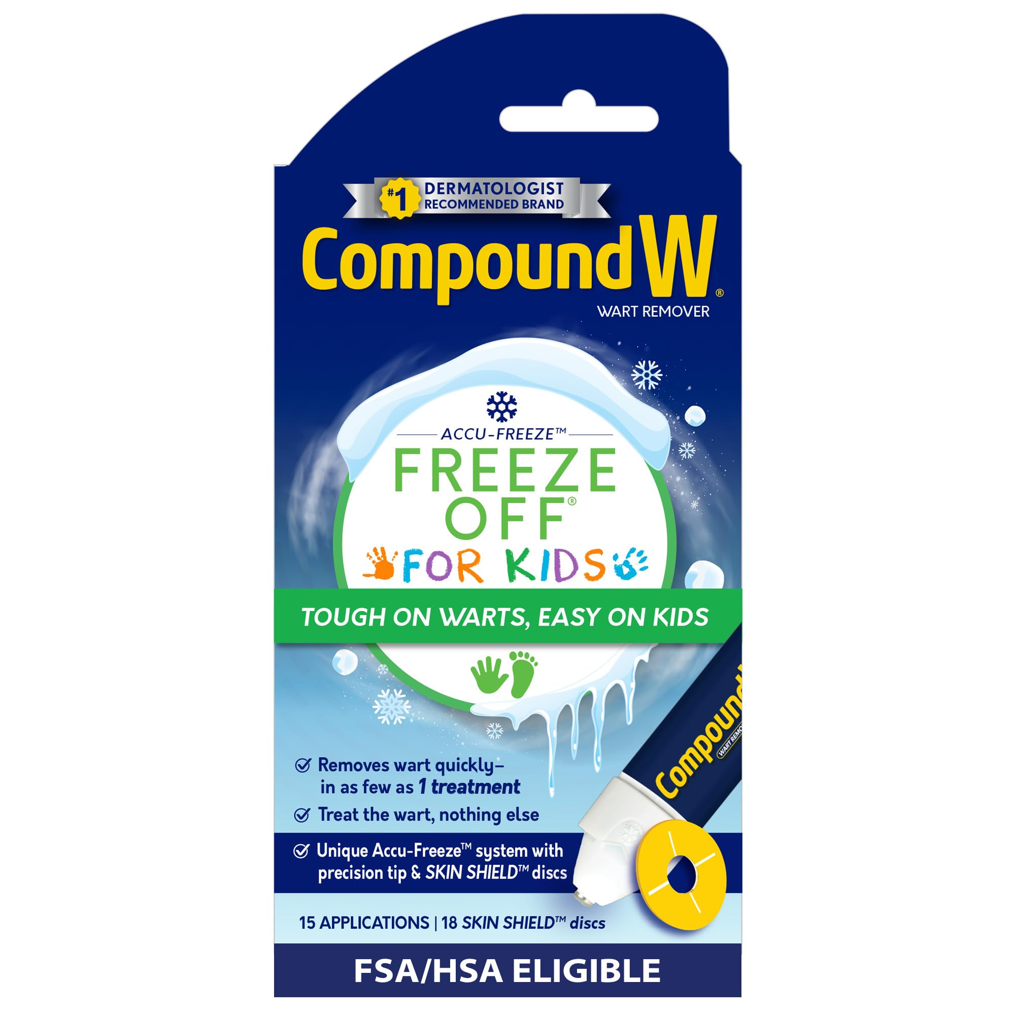 Compound W Freeze Off Wart Remover for Kids, 15 Wart Removal Applications & 18 Skin Shield Discs