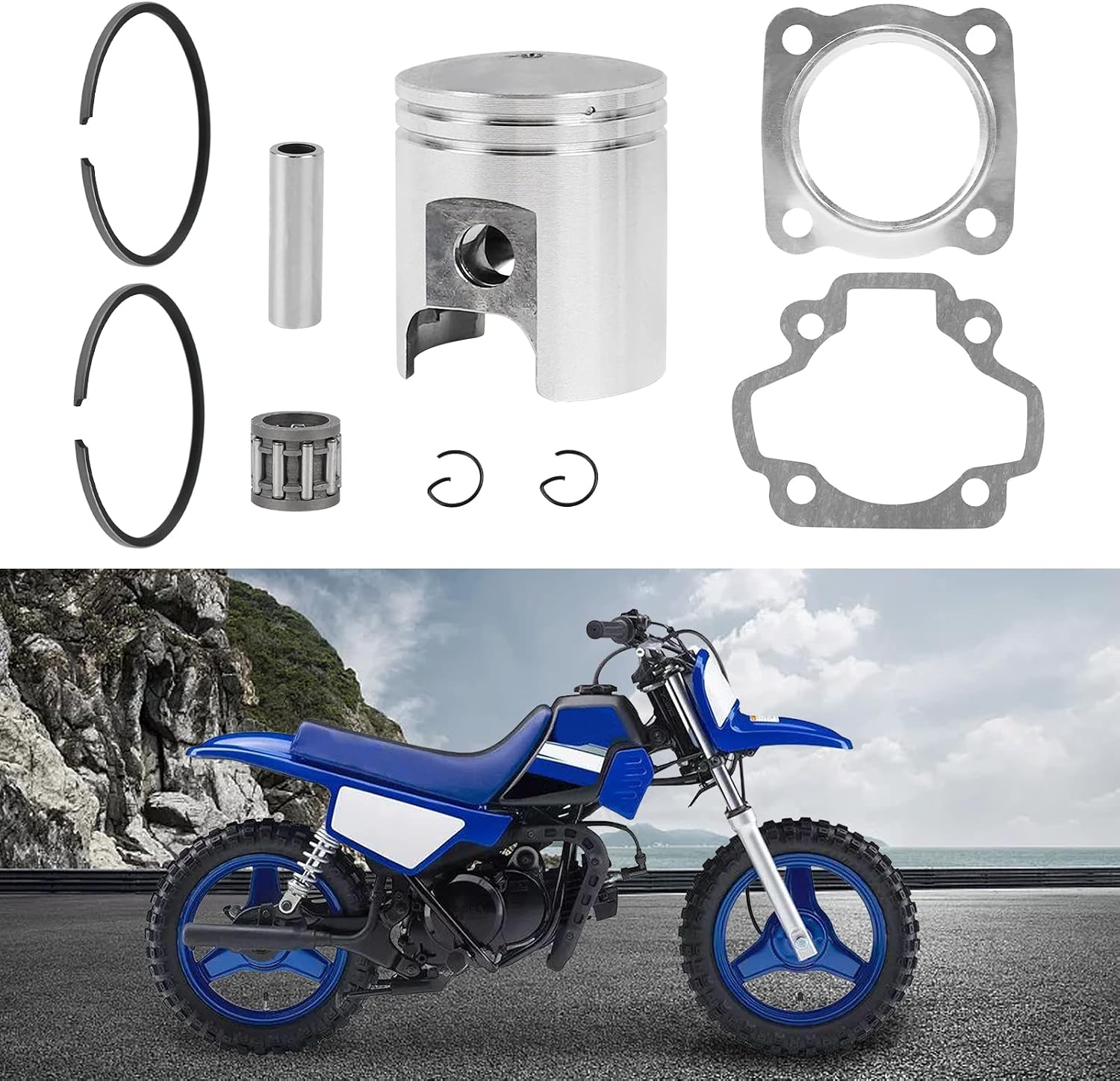 FLYPIG 44mm Piston Ring Gasket c-clips Kit for Yamaha PW 50 PW50 Peewee 50 PY50 YZinger 50cc 60cc 2-stock Engine 1981-2009 2012-2017, YF60S 4-Ziner 1986, YT60 1984-1985 Kids Bike