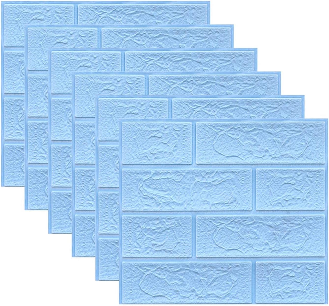 Melairya 3D Wall Panels Peel and Stick 20pcs Foam Brick Wallpaper for Bedroom Faux Stone Wall Panel Self-Adhesive Wallpaper (Color : Light Blue, Size : 35x30cmx20pcs)