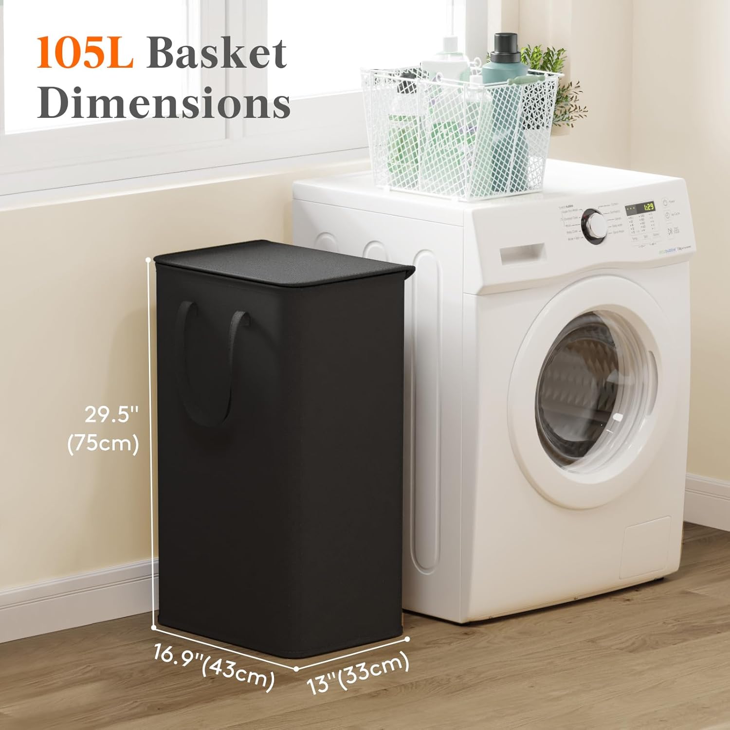 Lifewit 105L Large Big Laundry Hamper, Laundry Basket with Lid, Dirty Collapsible Clothes Storage with Easy Carry Extended Handles, Tall Hampers for Bedroom Laundry Room, White, 1 Pack