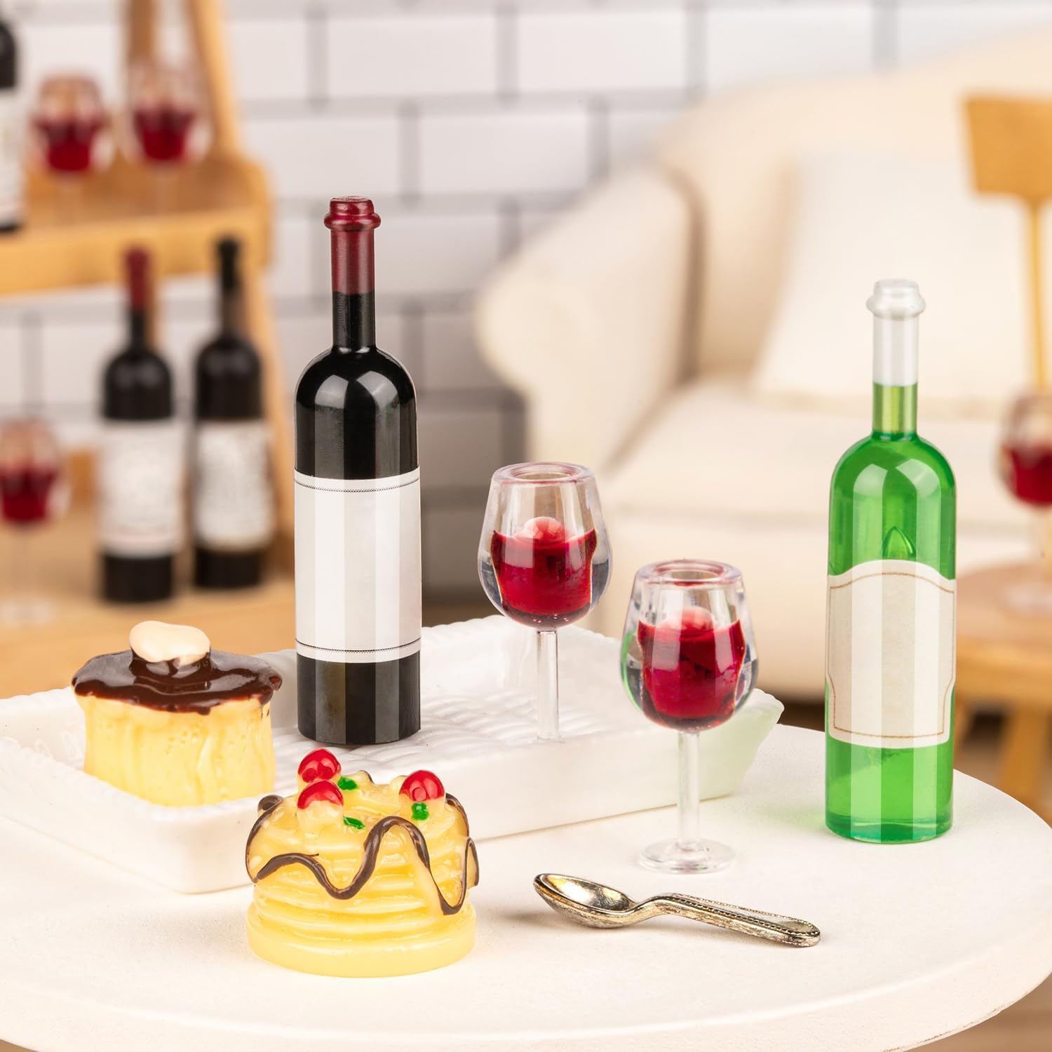 24 Pcs Mini Wine Bottles, 1:12 Scale Miniature Red Wine Bottles and Goblets - Image 4