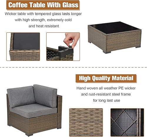 Miniatura 4 de KINTNESS Juego de muebles de patio para exteriores, 5 piezas, juego de conversación de patio al aire libre, juego de sofá seccional de mimbre de