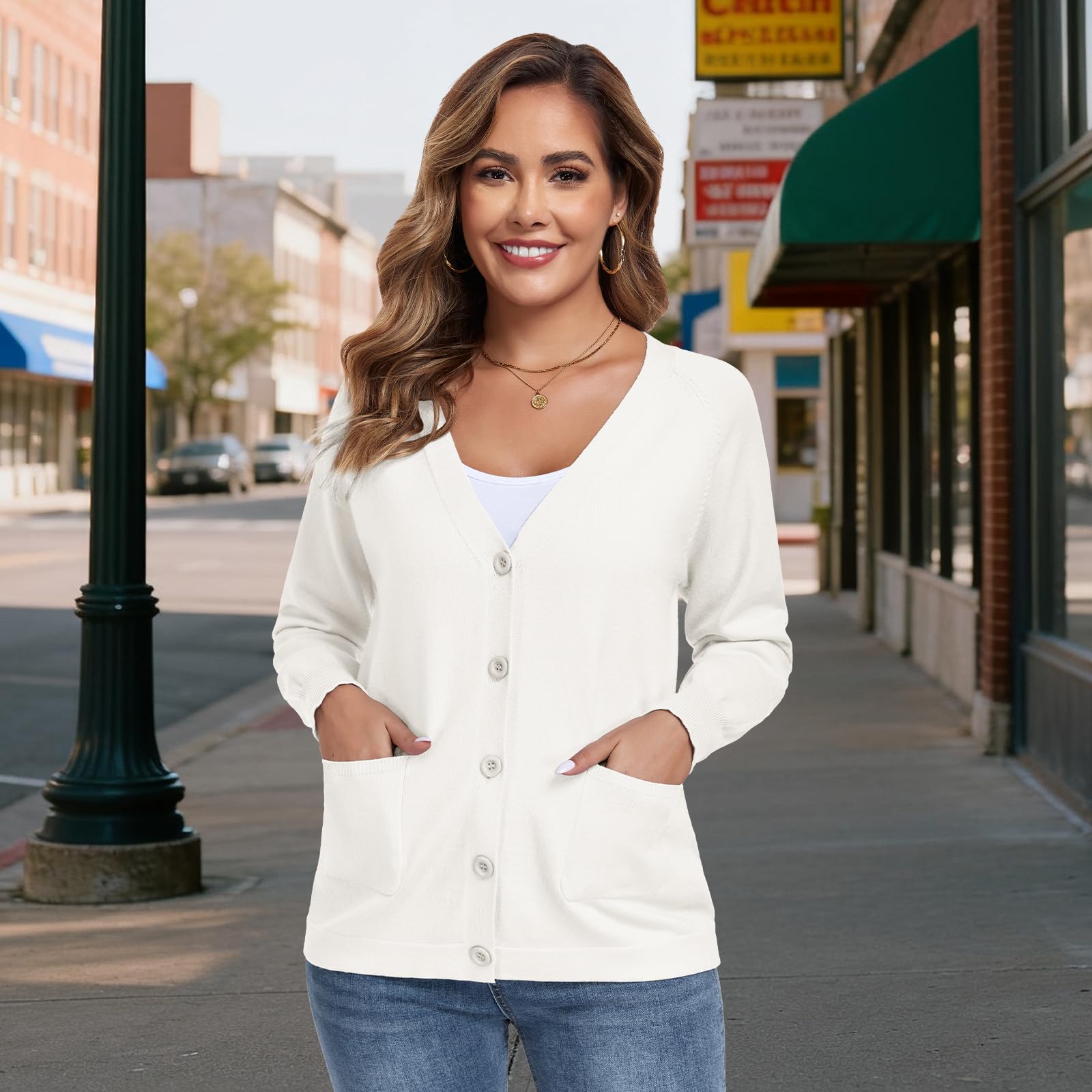 Cardigan Sweaters for Women 2025 Fashion Lightweight Knit Oversized Sweaters Cardigans with Pocket Button Long Sleeve