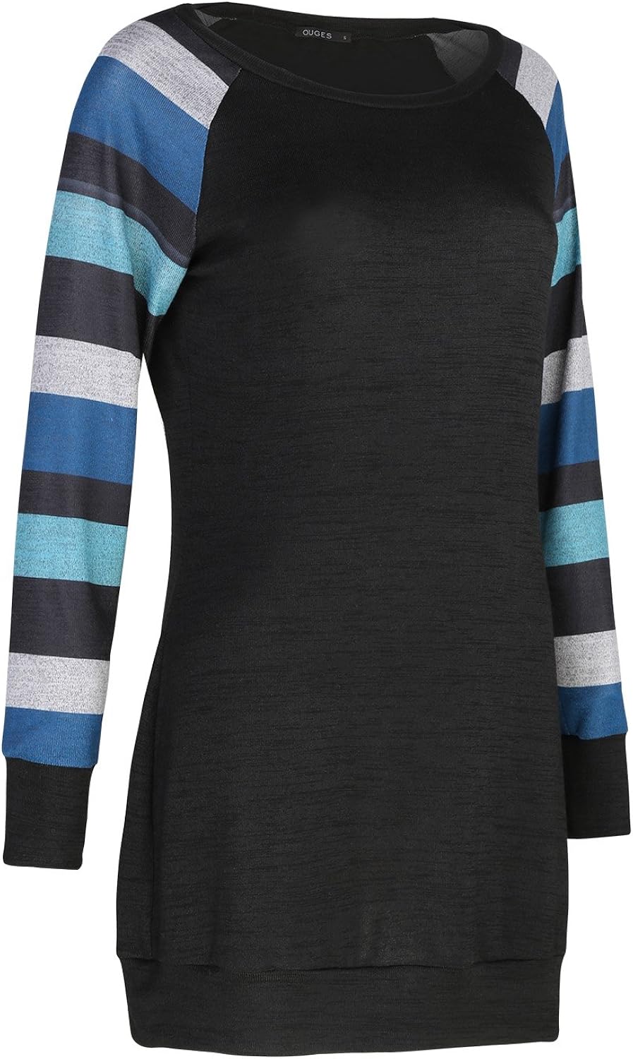 OUGES Women's Long Sleeve Round Neck Patchwork Casual Shirt Tops