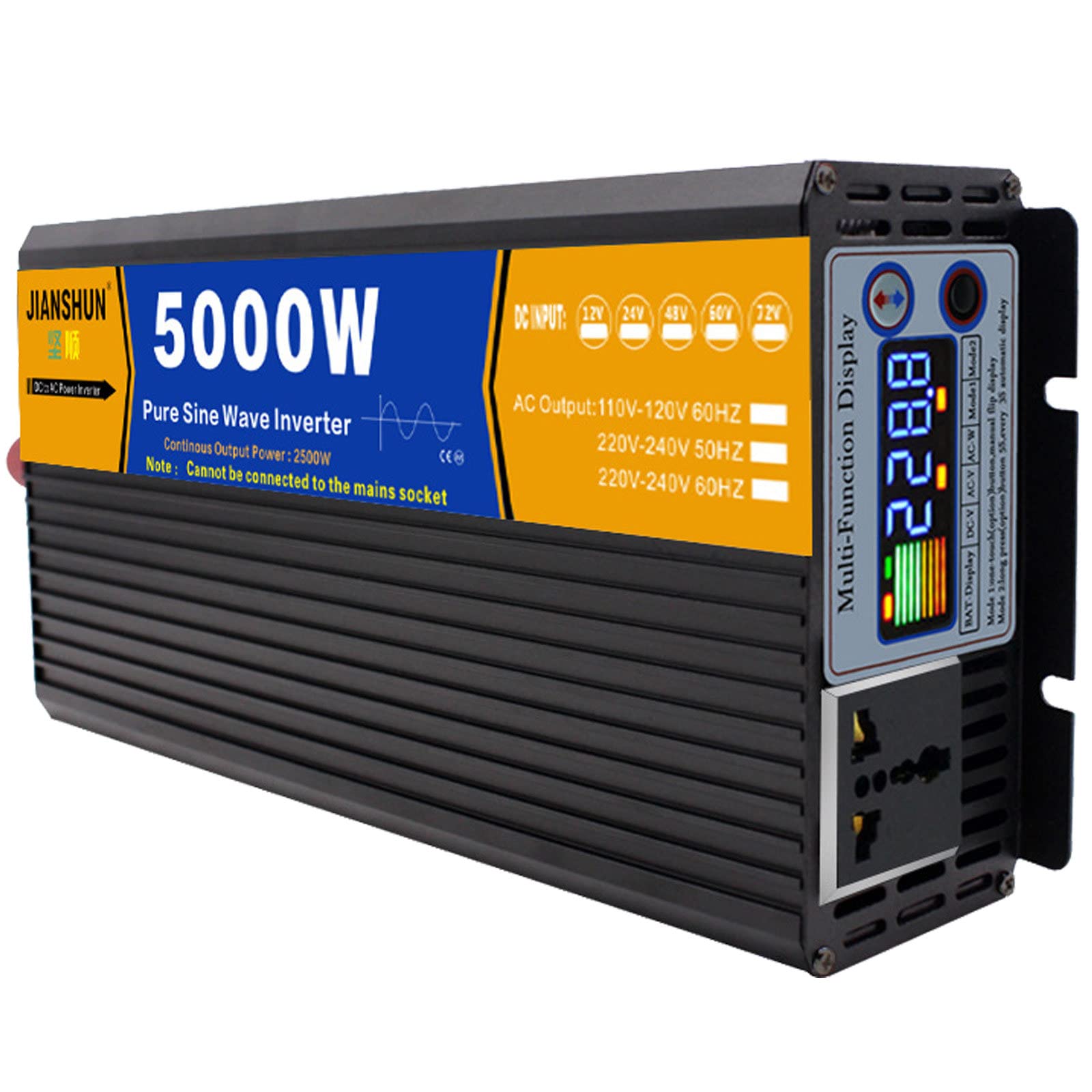 Inversor 12V 24V 48V A 110V 220V Onda Sinusoidal Pura 3000W 4000W 5000W 6000W 8000W Convertidor De Voltaje con Pantalla LCD Y Enchufe Inversor De Coche,5000W-48Vto220V