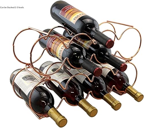 Miniatura 6 de Dependable Industries inc. Essentials Estante de vino apilable de color oro rosa, capacidad para hasta 7 botellas y mantiene el vino horizontal para