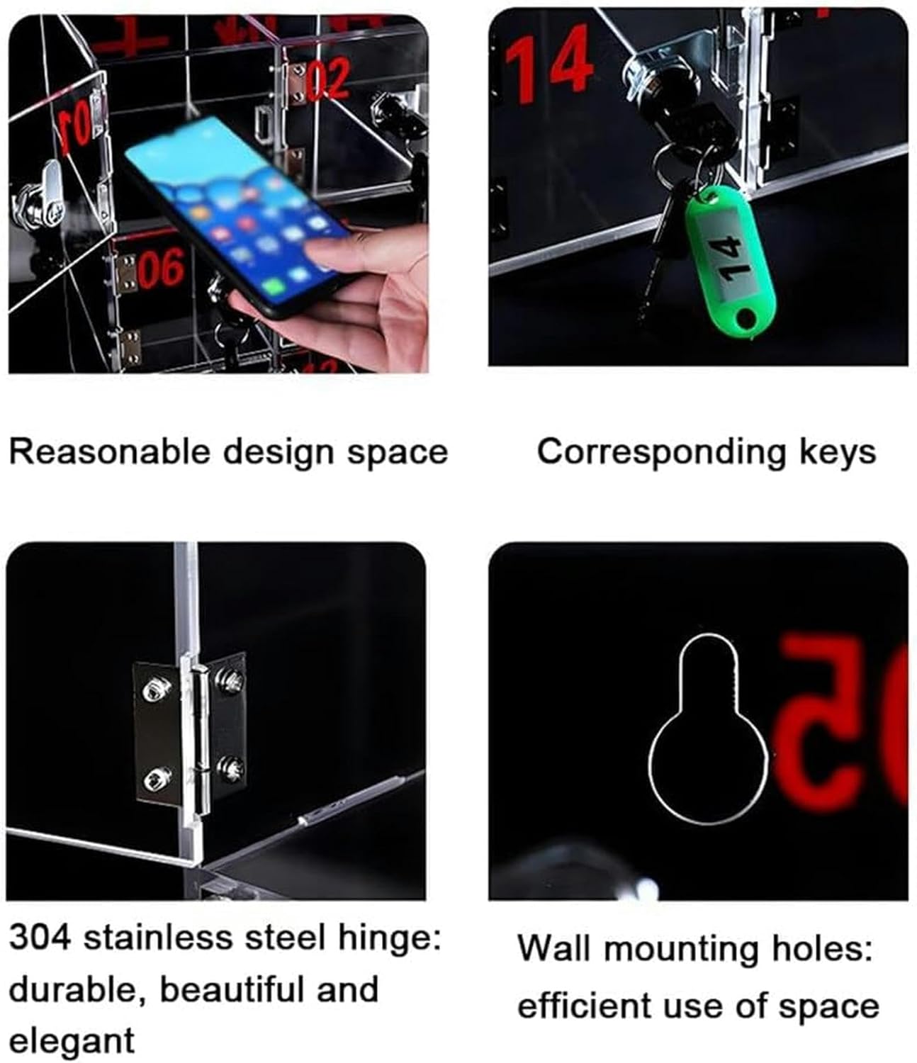 Wall-Mounted Cell Phones Storage Cabinet, Acrylic Clear Cell Phone Locker Box, Classroom Phone Organizer with Door Locks and Keys, for Pocket Cellphone Holder